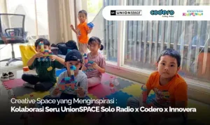 Tips Terbaik Sewa Ruang Kantor di Jakarta Anak-anak mengikuti kegiatan kreatif di event Creative Space Solo Radio bersama UnionSPACE, Codero, dan Innovera dalam ruang belajar modern dan inspiratif.